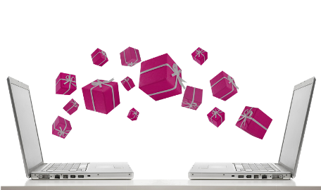 Image de cadeaux sortant d'ordinateurs